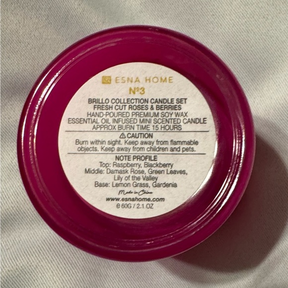 Ensa Home Candle Mini Brillo Fresh Cut Roses and Berries Oil Infused N3 New - Picture 2 of 2